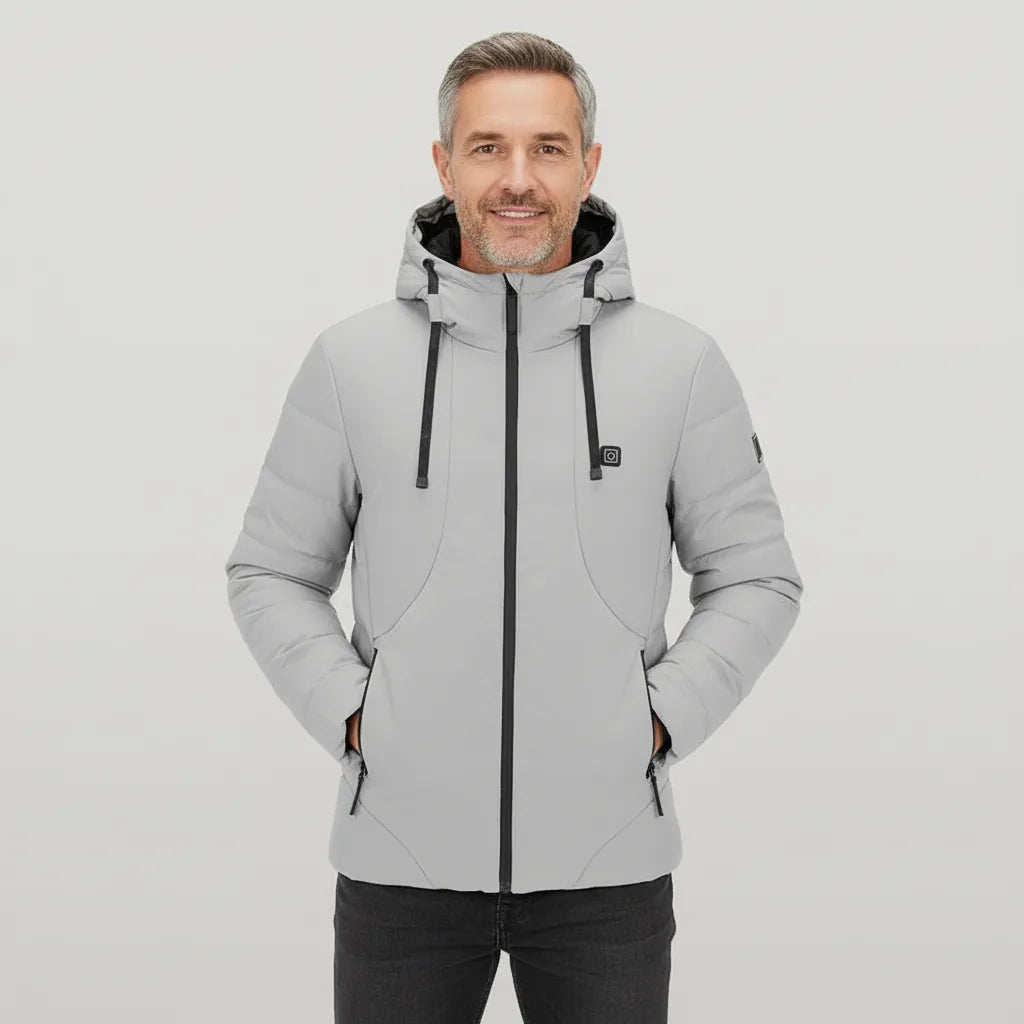 Homme portant la veste chauffante Chaudia grise