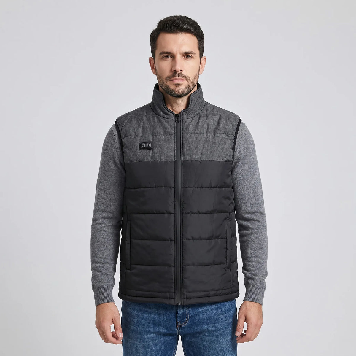 Veste chauffante sans manche homme portée de face