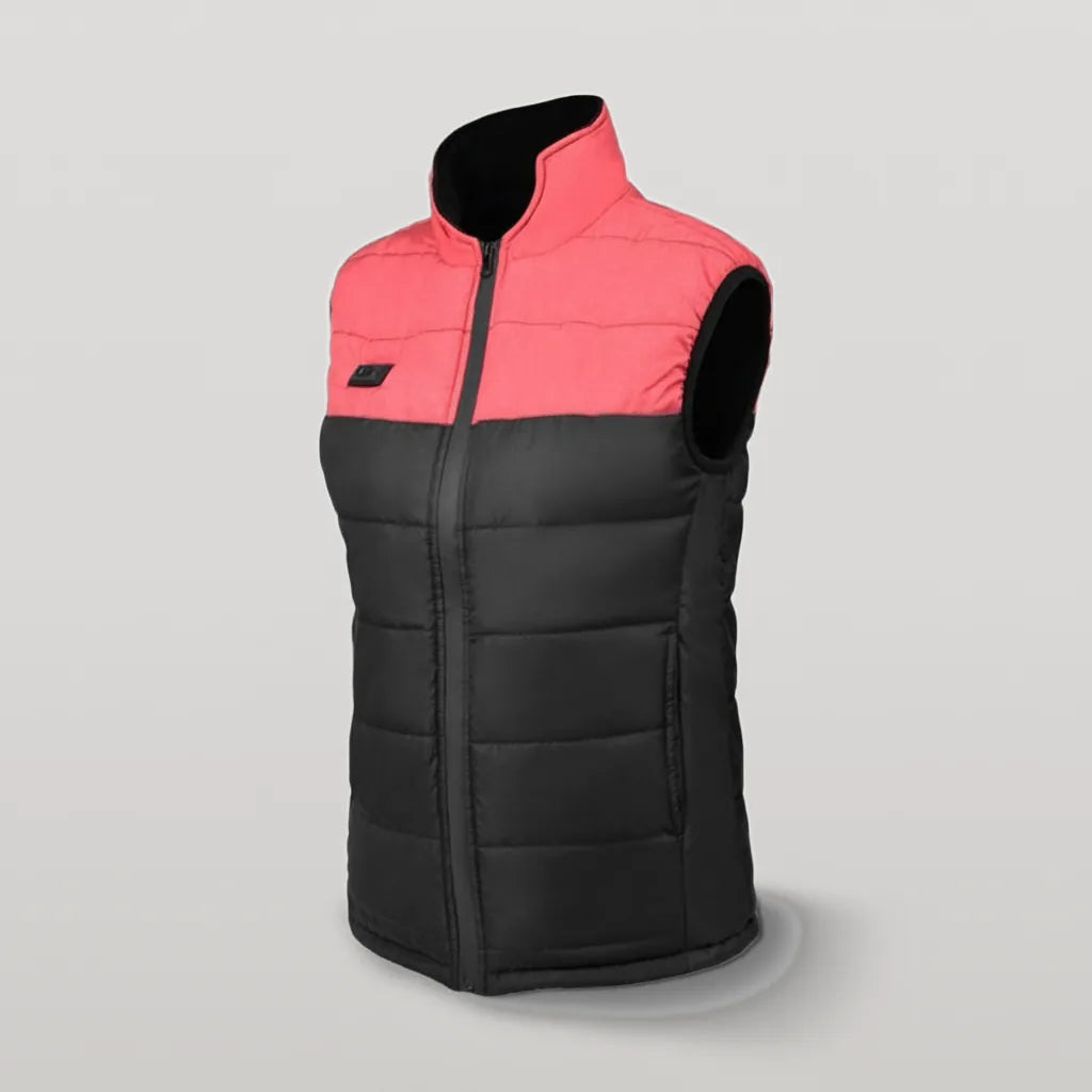 Gilet chauffant femme rose et noir seul sur fond gris