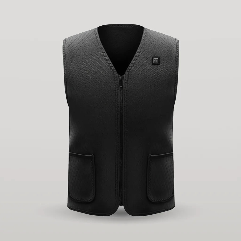 Gilet chauffant fin noir seul sur fond gris