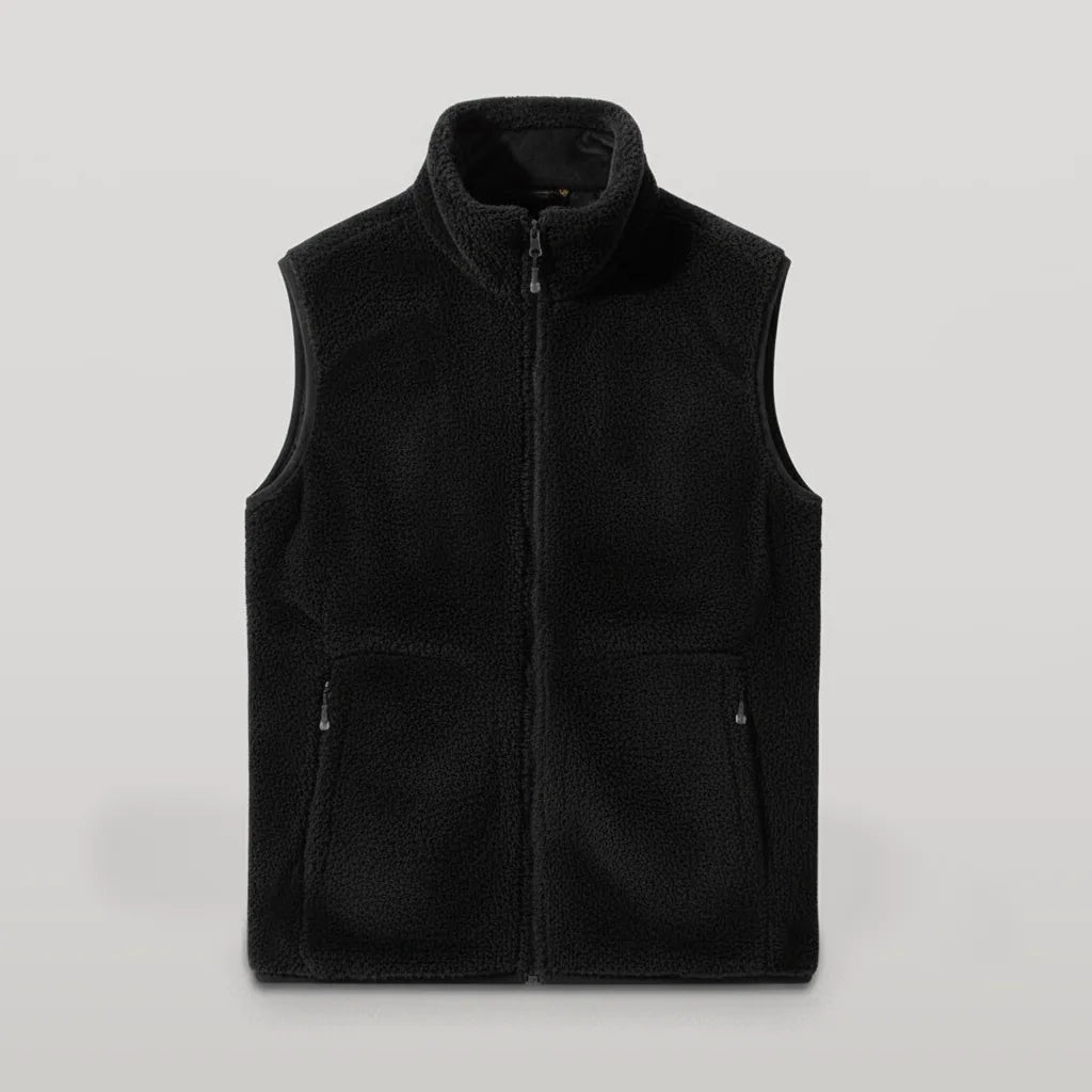 Gilet chauffant peluche noir seul sur fond gris