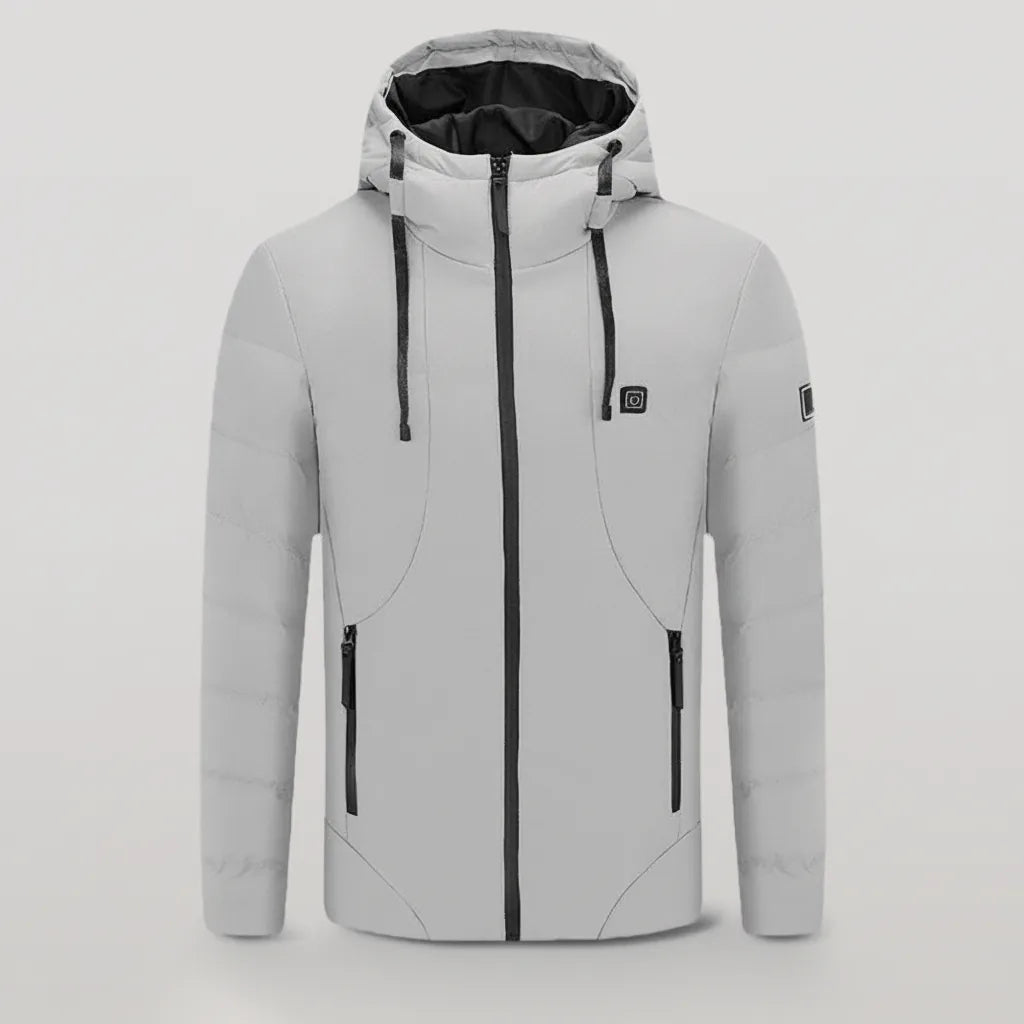 Veste chauffante Chaudia grise à capuche seule sur fond gris