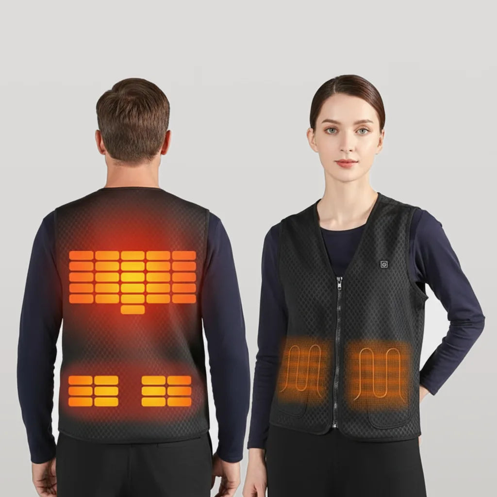 Zones chauffantes du gilet chauffant fin, dos et ventre