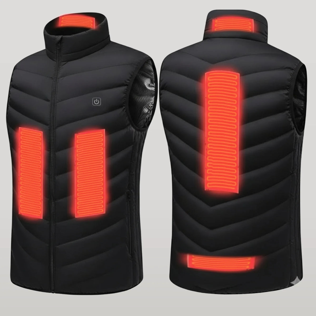 Zones chauffantes du gilet, face et dos